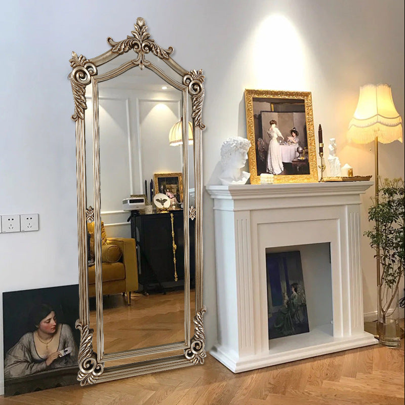 Contemporary Luxury Rectangular Carved Design Glass Polyurethane Velvet Wall Mirror For Bedroom