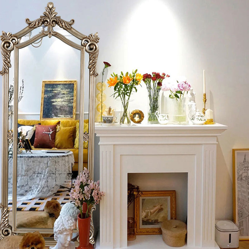 Contemporary Luxury Rectangular Carved Design Glass Polyurethane Velvet Wall Mirror For Bedroom