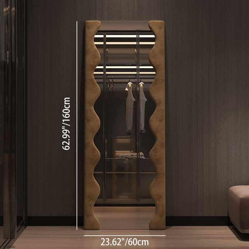 Modern Minimalist Rectangular Wave-Edge Design Medium Density Fiberboard Velvet Glass Wall Mirror Leaning Full-Length Floor Mirror For Bedroom