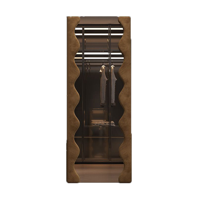 Modern Minimalist Rectangular Wave-Edge Design Medium Density Fiberboard Velvet Glass Wall Mirror Leaning Full-Length Floor Mirror For Bedroom