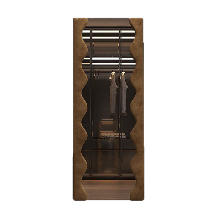 Modern Minimalist Rectangular Wave-Edge Design Medium Density Fiberboard Velvet Glass Wall Mirror Leaning Full-Length Floor Mirror For Bedroom