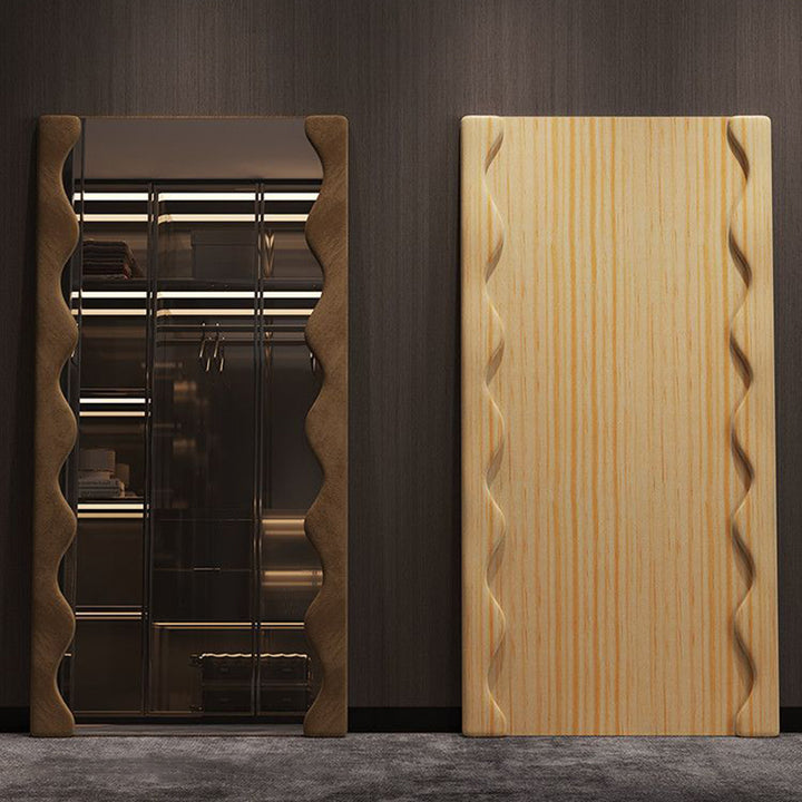 Modern Minimalist Rectangular Wave-Edge Design Medium Density Fiberboard Velvet Glass Wall Mirror Leaning Full-Length Floor Mirror For Bedroom