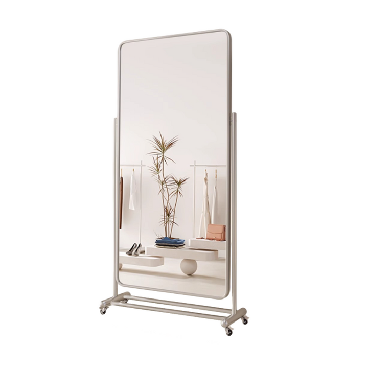 Modern Minimalist Rectangular Stainless Steel Glass Mobile Full-Length Floor Mirror For Living Room