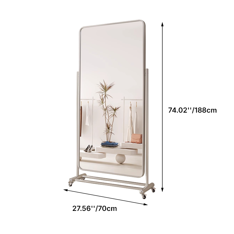 Modern Minimalist Rectangular Stainless Steel Glass Mobile Full-Length Floor Mirror For Living Room