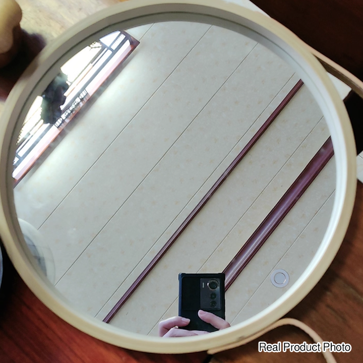 モダンミニマル 丸型 フェイクレザー MDF ガラス ウォールミラー 吊り下げミラー 寝室用 