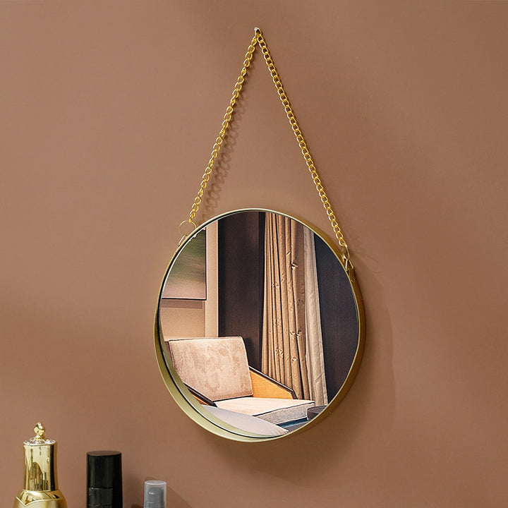 Contemporary Luxury Round Iron Glass Wall Mirror Hanging Mirror For Bedroom
