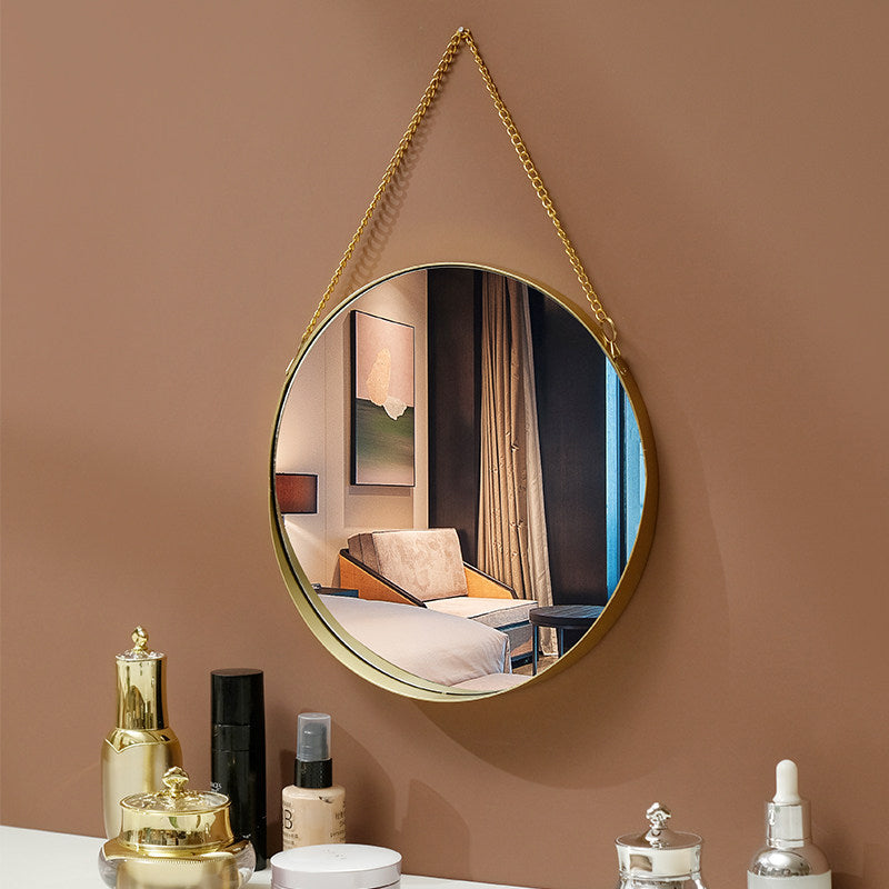 Contemporary Luxury Round Iron Glass Wall Mirror Hanging Mirror For Bedroom