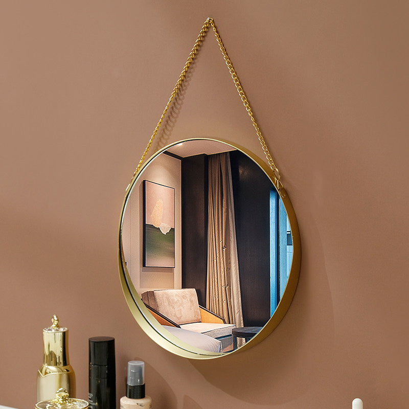 Contemporary Luxury Round Iron Glass Wall Mirror Hanging Mirror For Bedroom