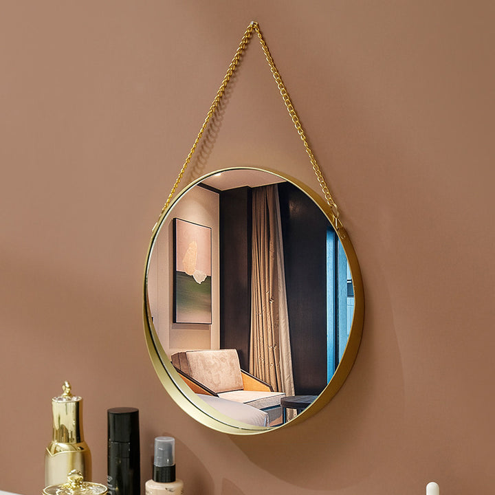 Contemporary Luxury Round Iron Glass Wall Mirror Hanging Mirror For Bedroom