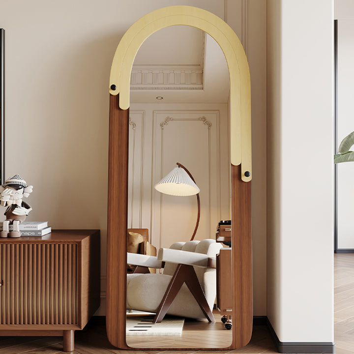 Traditional Vintage Arched Float Glass Medium-Density Fiberboard Storage Full-Length Floor Mirror For Bedroom