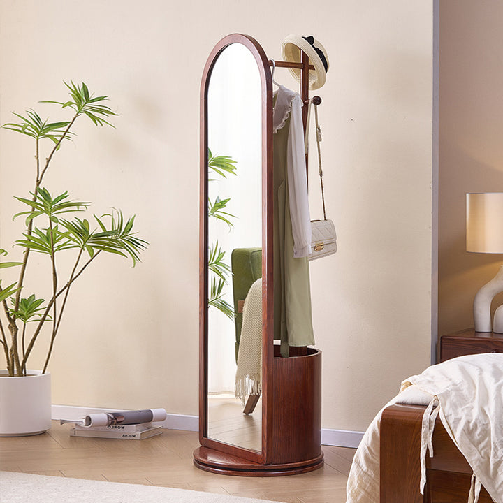 Traditional Vintage 3-in-1 360° Rotating Full Length Mirror: Hall Tree & Storage Basket - Floor Mirror Organizer For Entryway