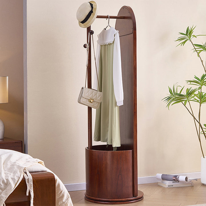 Traditional Vintage 3-in-1 360° Rotating Full Length Mirror: Hall Tree & Storage Basket - Floor Mirror Organizer For Entryway