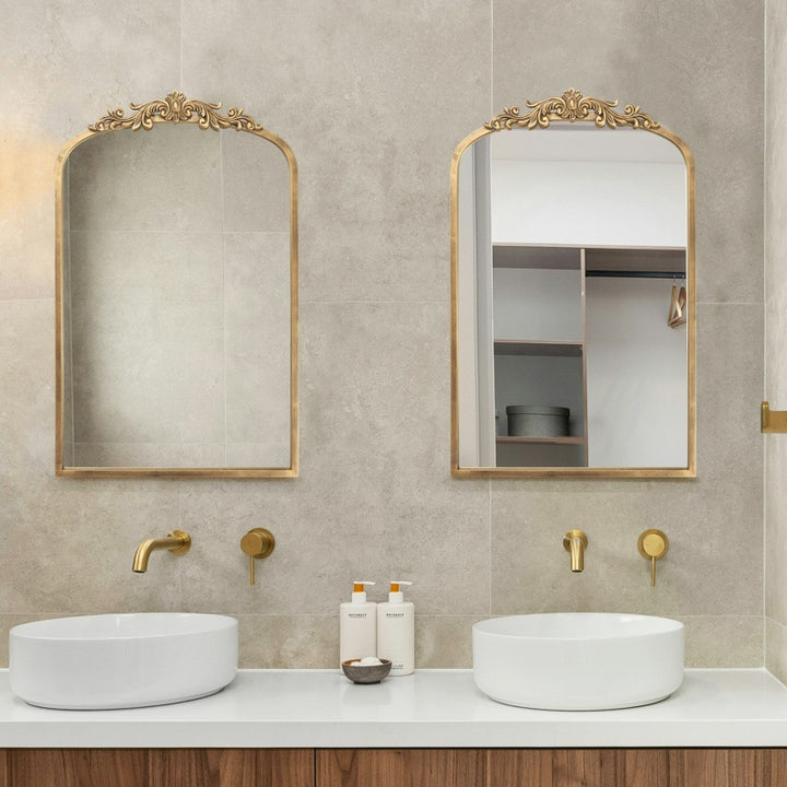Traditional European Iron Glass Rectangular Arched Wall Mirror For Living Room &amp; Bathroom