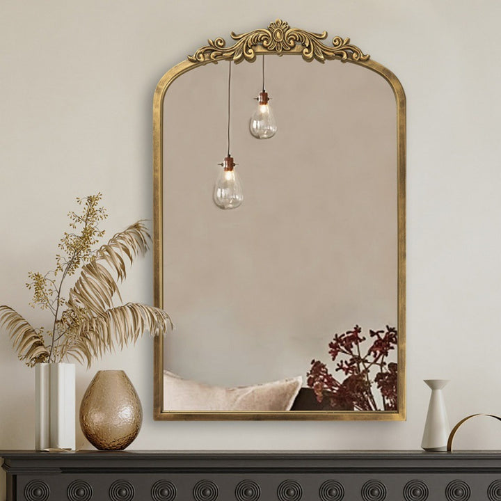 Traditional European Iron Glass Rectangular Arched Wall Mirror For Living Room &amp; Bathroom