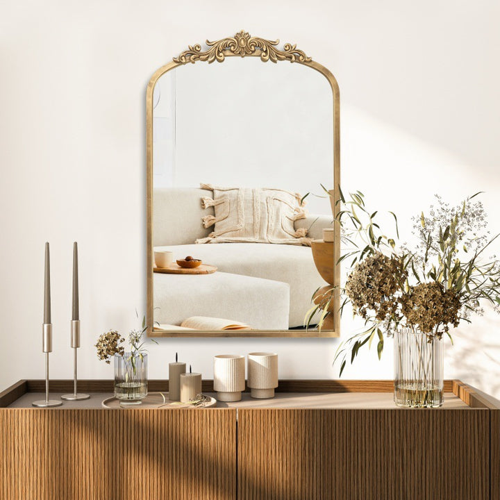 Traditional European Iron Glass Rectangular Arched Wall Mirror For Living Room &amp; Bathroom
