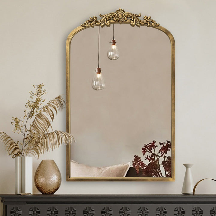 Traditional European Iron Glass Rectangular Arched Wall Mirror For Living Room &amp; Bathroom