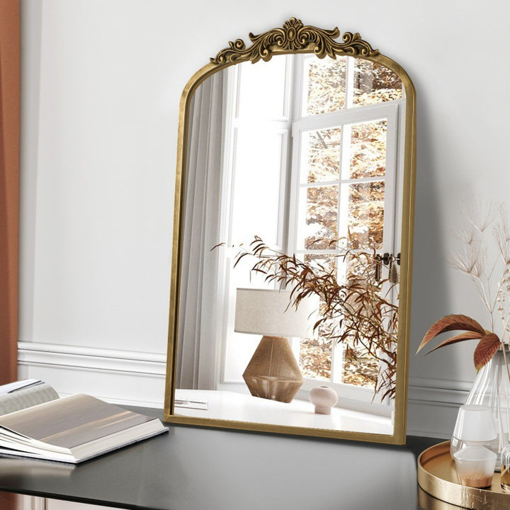 Traditional European Iron Glass Rectangular Arched Wall Mirror For Living Room &amp; Bathroom