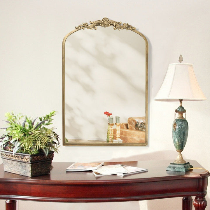 Traditional European Iron Glass Rectangular Arched Wall Mirror For Living Room &amp; Bathroom