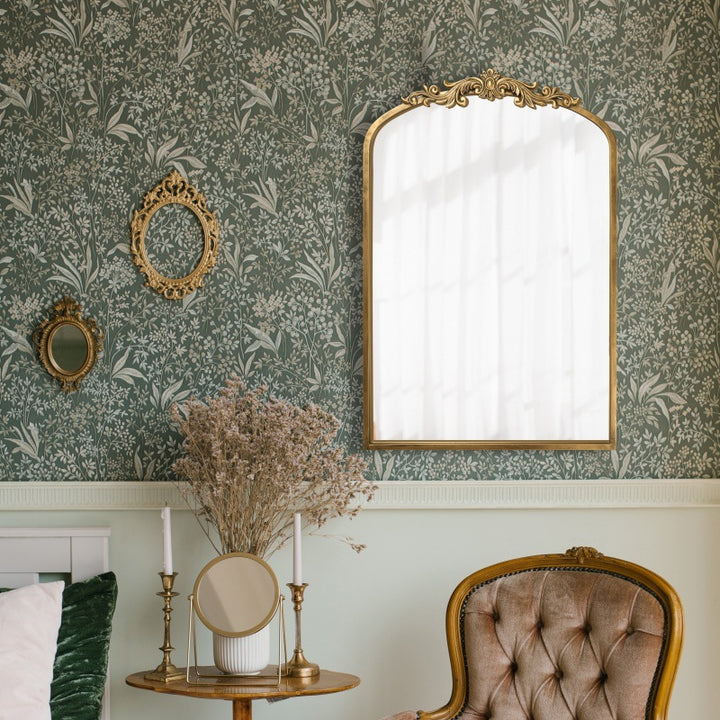 Traditional European Iron Glass Rectangular Arched Wall Mirror For Living Room &amp; Bathroom