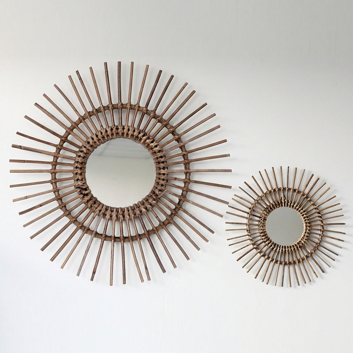 Natürlicher Rattan Sonnenförmiger Wandspiegel - Boho Wanddekor & Handgefertigtes Design Für Wohnzimmer 