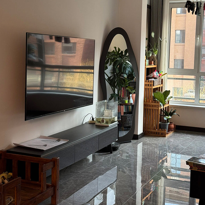 Zeitgenössischer Retro-MDF-Glas-Oval-Wellen-Vollkörper-Boden Spiegel für Wohnzimmer und Schlafzimmer 