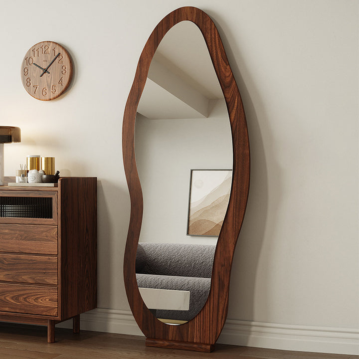 Zeitgenössischer Retro-MDF-Glas-Oval-Wellen-Vollkörper-Boden Spiegel für Wohnzimmer und Schlafzimmer 