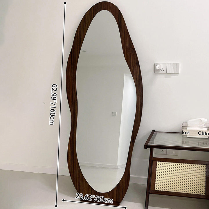 Zeitgenössischer Retro-MDF-Glas-Oval-Wellen-Vollkörper-Boden Spiegel für Wohnzimmer und Schlafzimmer 