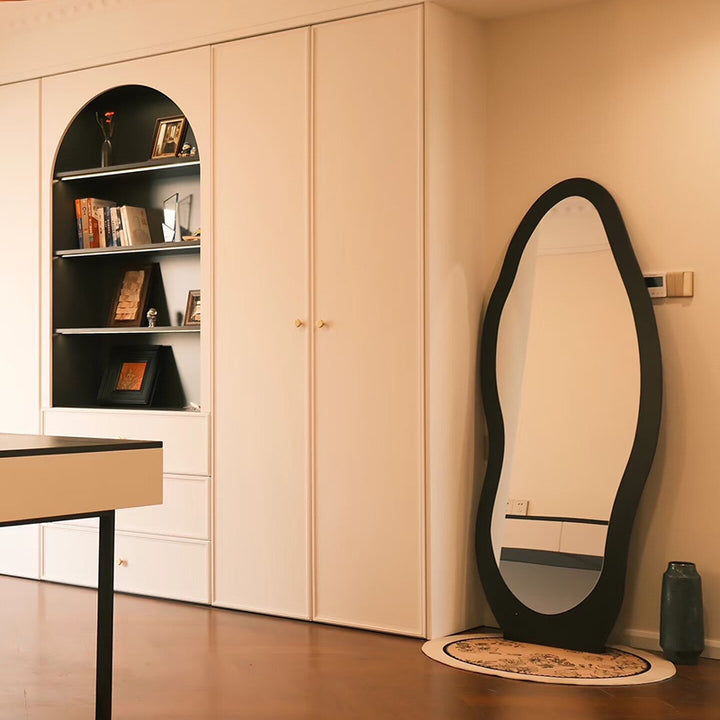 Zeitgenössischer Retro-MDF-Glas-Oval-Wellen-Vollkörper-Boden Spiegel für Wohnzimmer und Schlafzimmer 