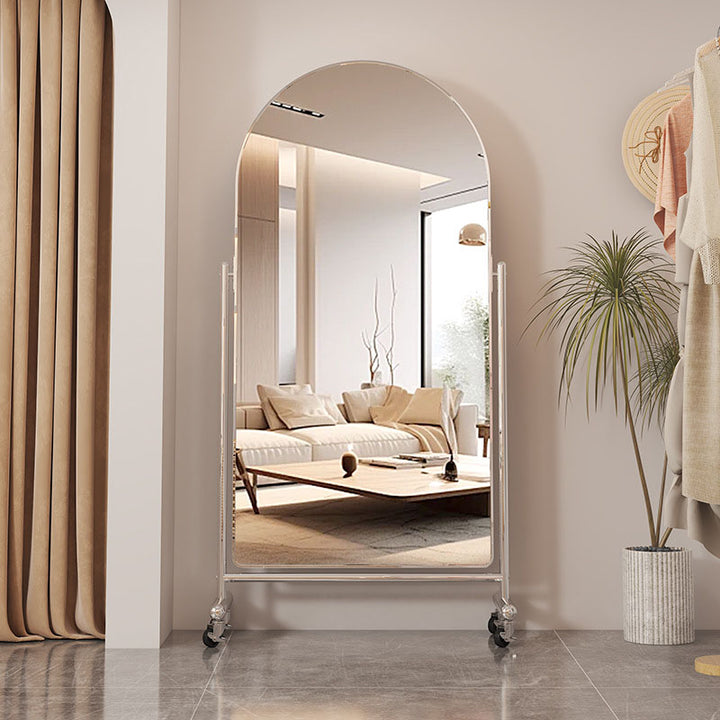 Modern Minimalist Stainless Steel Glass Oval Movable Full-Length Floor Mirror Adjustable Slimming Design For Living Room &amp; Bedroom