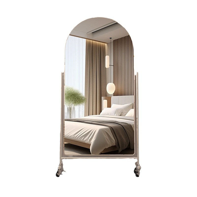 Modern Minimalist Stainless Steel Glass Oval Movable Full-Length Floor Mirror Adjustable Slimming Design For Living Room &amp; Bedroom