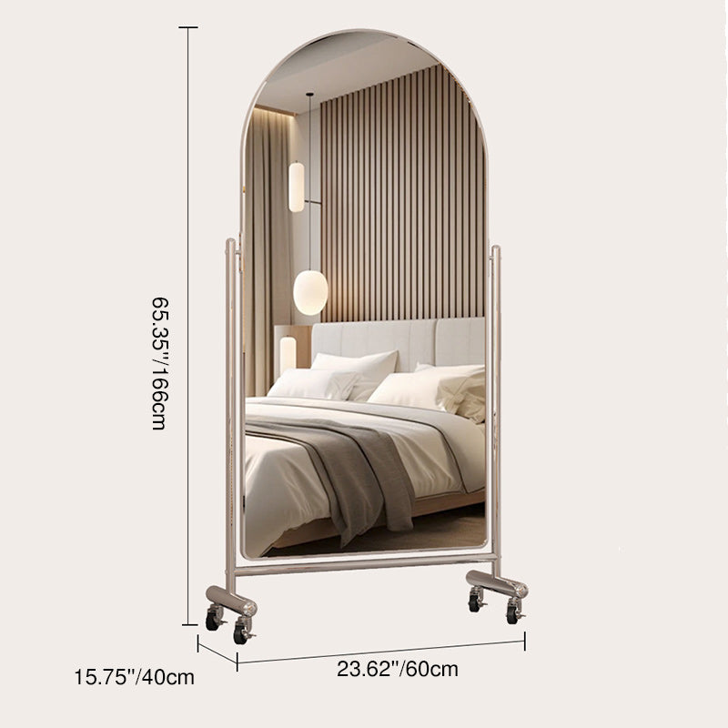 Modern Minimalist Stainless Steel Glass Oval Movable Full-Length Floor Mirror Adjustable Slimming Design For Living Room &amp; Bedroom