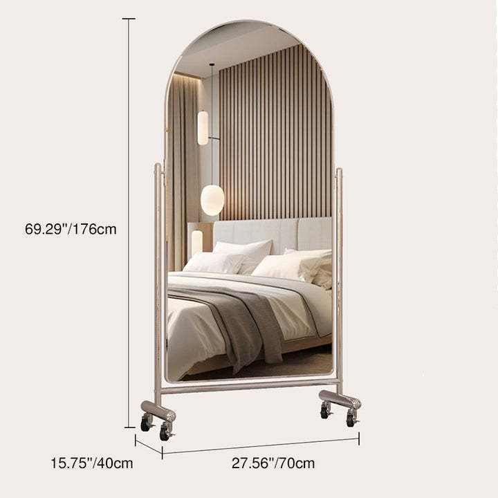 Modern Minimalist Stainless Steel Glass Oval Movable Full-Length Floor Mirror Adjustable Slimming Design For Living Room &amp; Bedroom