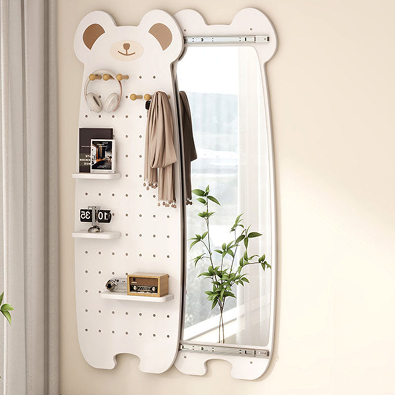 Contemporary Creative Particleboard Glass Bear-shaped Sliding Wall Mirror With DIY Pegboard Storage For Bedroom &amp; Living Room