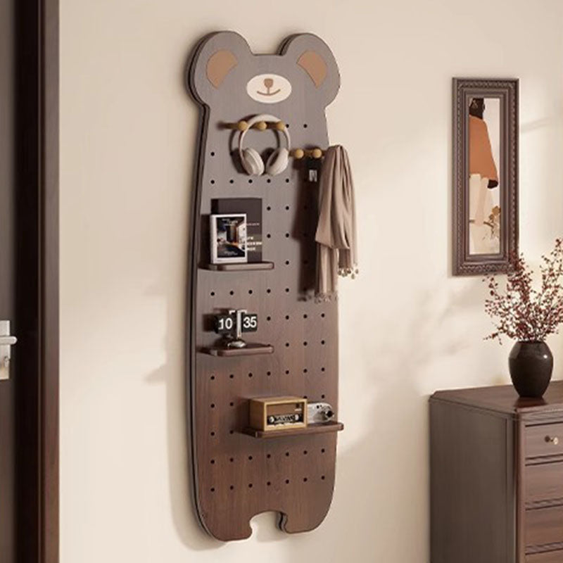 Contemporary Creative Particleboard Glass Bear-shaped Sliding Wall Mirror With DIY Pegboard Storage For Bedroom &amp; Living Room