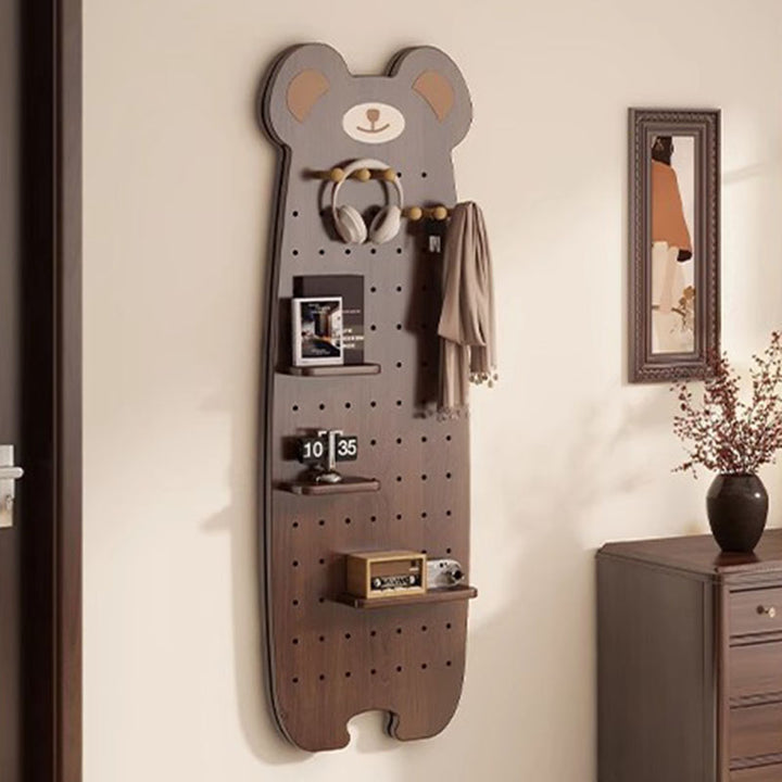 Contemporary Creative Particleboard Glass Bear-shaped Sliding Wall Mirror With DIY Pegboard Storage For Bedroom &amp; Living Room