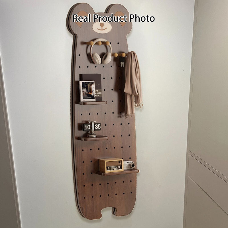 Contemporary Creative Particleboard Glass Bear-shaped Sliding Wall Mirror With DIY Pegboard Storage For Bedroom &amp; Living Room