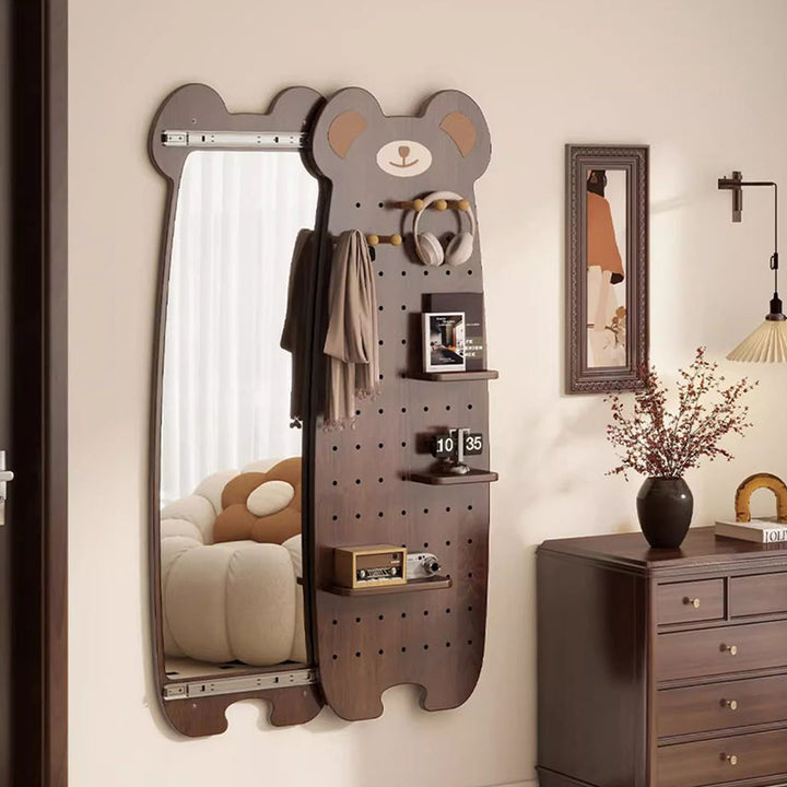 Miroir mural coulissant en verre en forme d'ours, contemporain et créatif, avec panneau de particules et rangement DIY en pegboard pour chambre et salon 