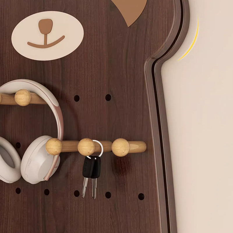 Contemporary Creative Particleboard Glass Bear-shaped Sliding Wall Mirror With DIY Pegboard Storage For Bedroom &amp; Living Room