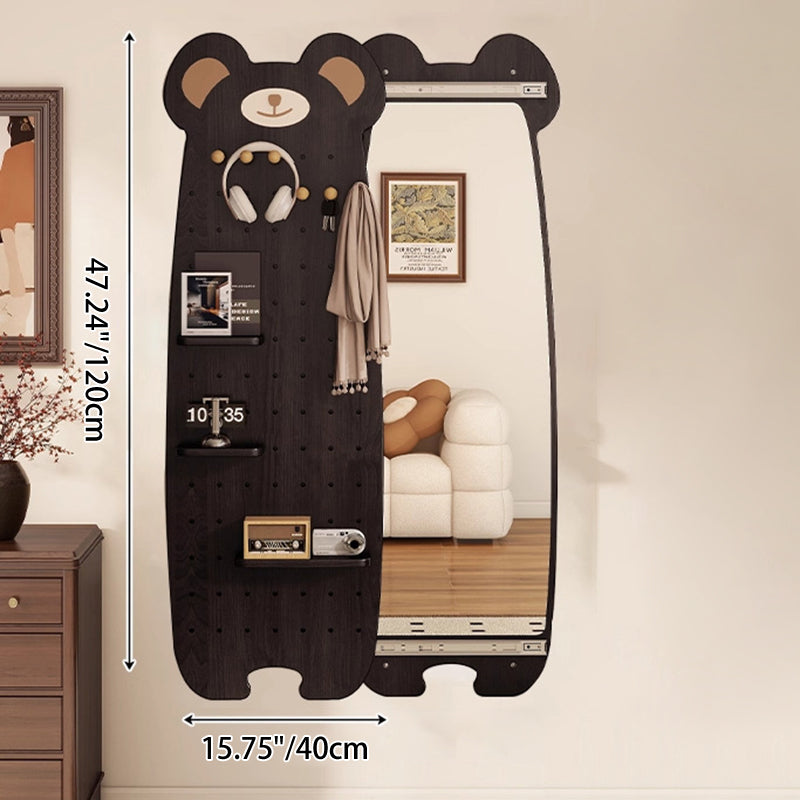 Contemporary Creative Particleboard Glass Bear-shaped Sliding Wall Mirror With DIY Pegboard Storage For Bedroom &amp; Living Room