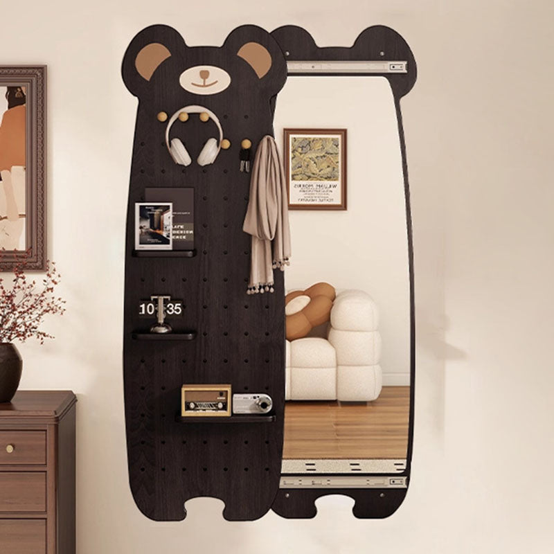 Contemporary Creative Particleboard Glass Bear-shaped Sliding Wall Mirror With DIY Pegboard Storage For Bedroom &amp; Living Room