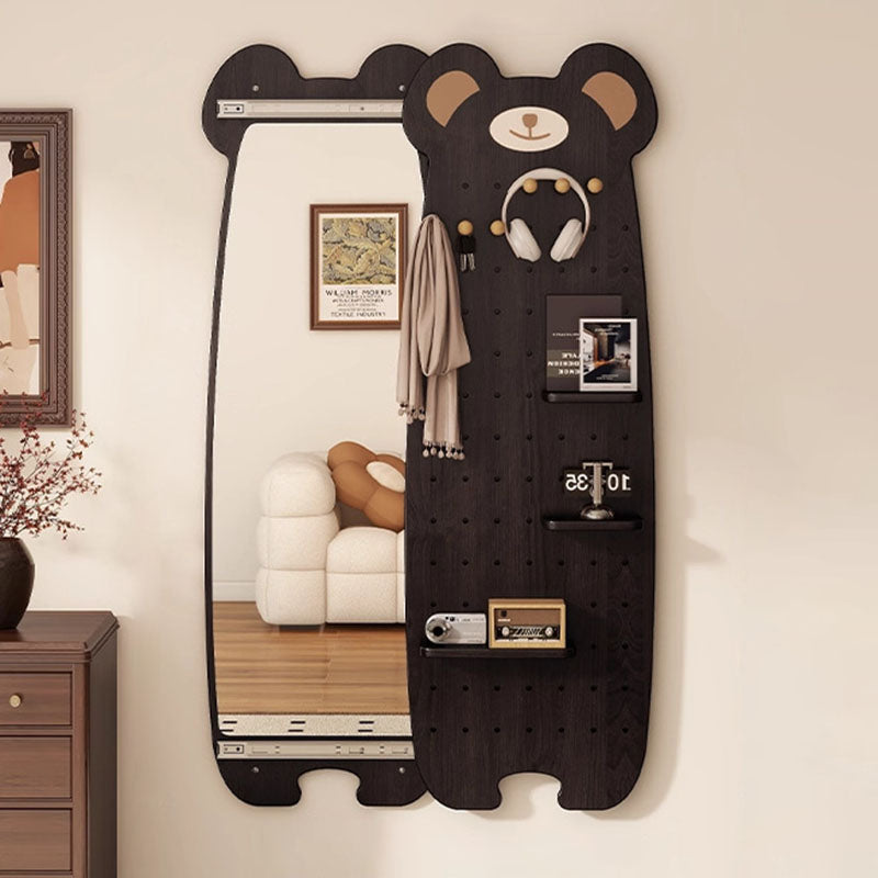 Contemporary Creative Particleboard Glass Bear-shaped Sliding Wall Mirror With DIY Pegboard Storage For Bedroom &amp; Living Room