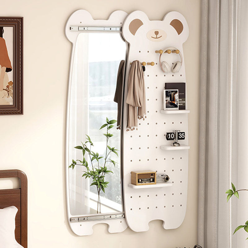 Contemporary Creative Particleboard Glass Bear-shaped Sliding Wall Mirror With DIY Pegboard Storage For Bedroom &amp; Living Room