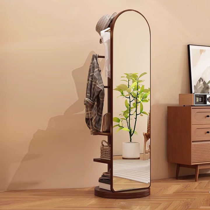 Modern Minimalist MDF Round Oval Swivel Full-Length Floor Mirror 3-Tier Storage &amp; Clothes Hanger For Bedroom &amp; Living Room