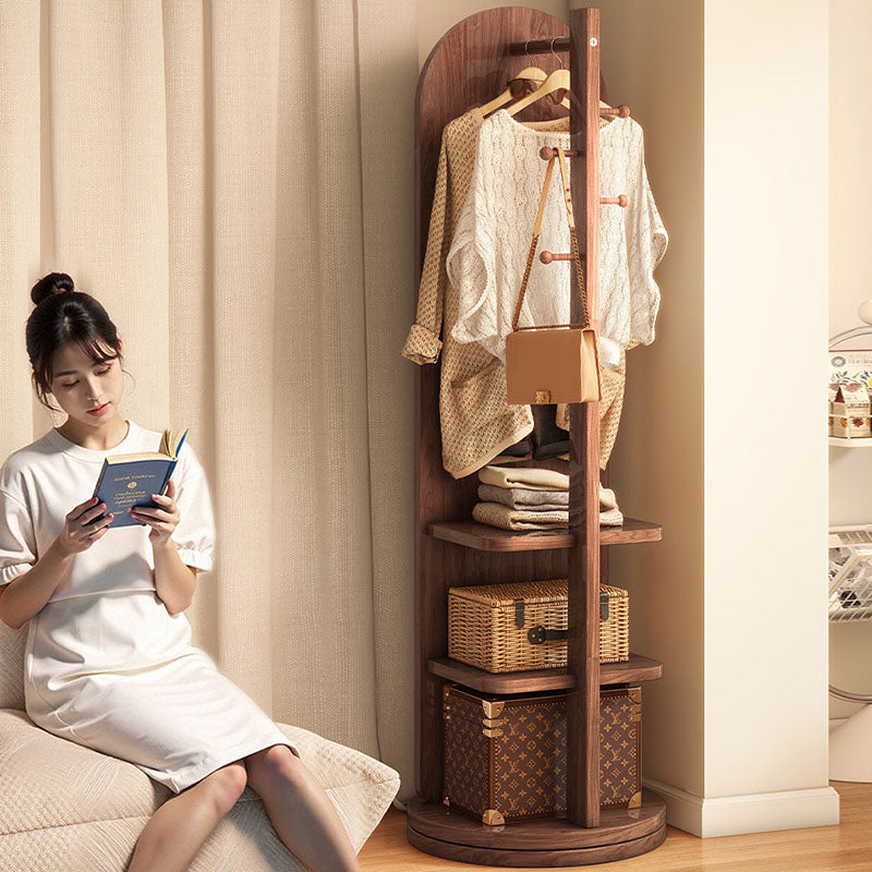 Modern Minimalist MDF Round Oval Swivel Full-Length Floor Mirror 3-Tier Storage &amp; Clothes Hanger For Bedroom &amp; Living Room