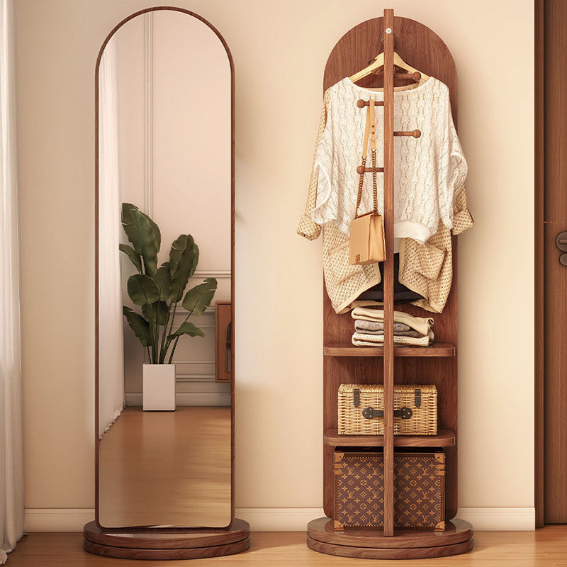 Modern Minimalist MDF Round Oval Swivel Full-Length Floor Mirror 3-Tier Storage &amp; Clothes Hanger For Bedroom &amp; Living Room