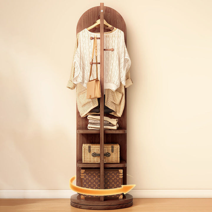 Modern Minimalist MDF Round Oval Swivel Full-Length Floor Mirror 3-Tier Storage &amp; Clothes Hanger For Bedroom &amp; Living Room