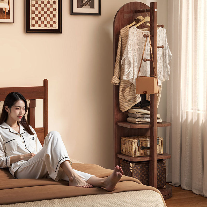 Modern Minimalist MDF Round Oval Swivel Full-Length Floor Mirror 3-Tier Storage &amp; Clothes Hanger For Bedroom &amp; Living Room