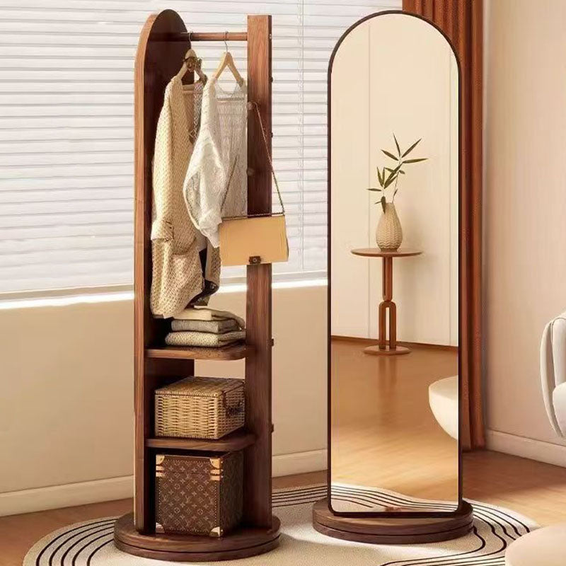 Modern Minimalist MDF Round Oval Swivel Full-Length Floor Mirror 3-Tier Storage &amp; Clothes Hanger For Bedroom &amp; Living Room