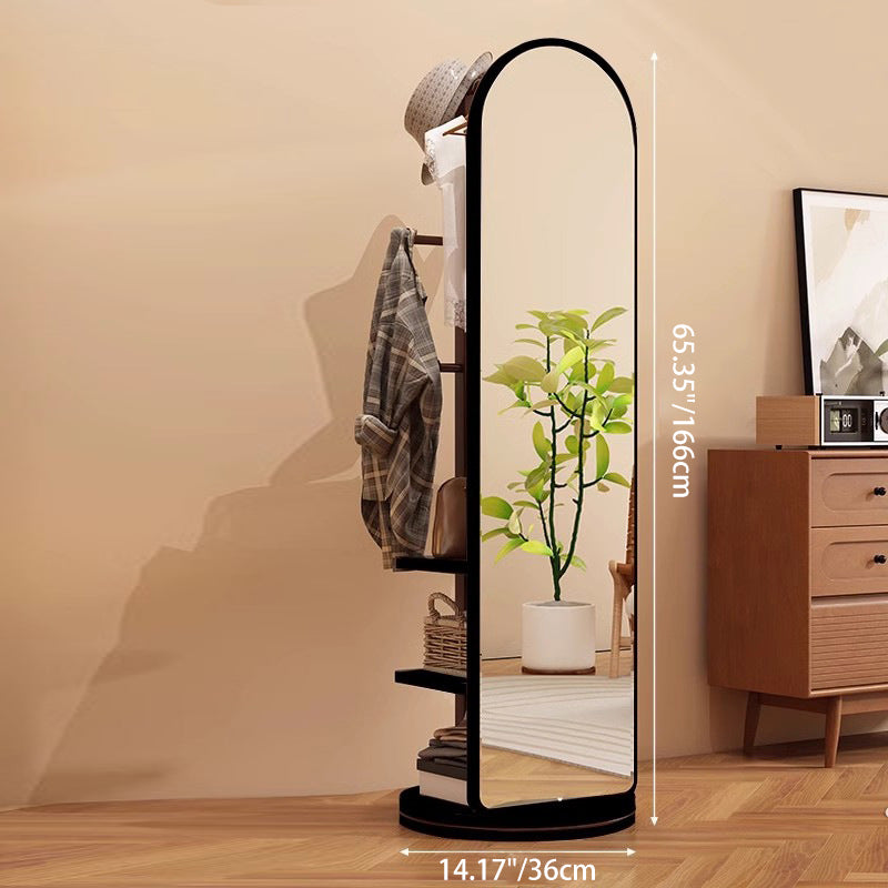 Modern Minimalist MDF Round Oval Swivel Full-Length Floor Mirror 3-Tier Storage &amp; Clothes Hanger For Bedroom &amp; Living Room