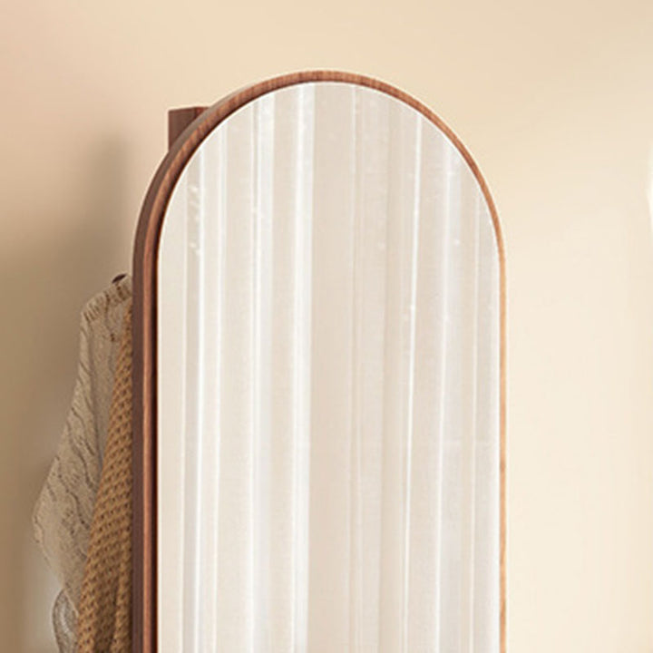 Modern Minimalist MDF Round Oval Swivel Full-Length Floor Mirror 3-Tier Storage &amp; Clothes Hanger For Bedroom &amp; Living Room
